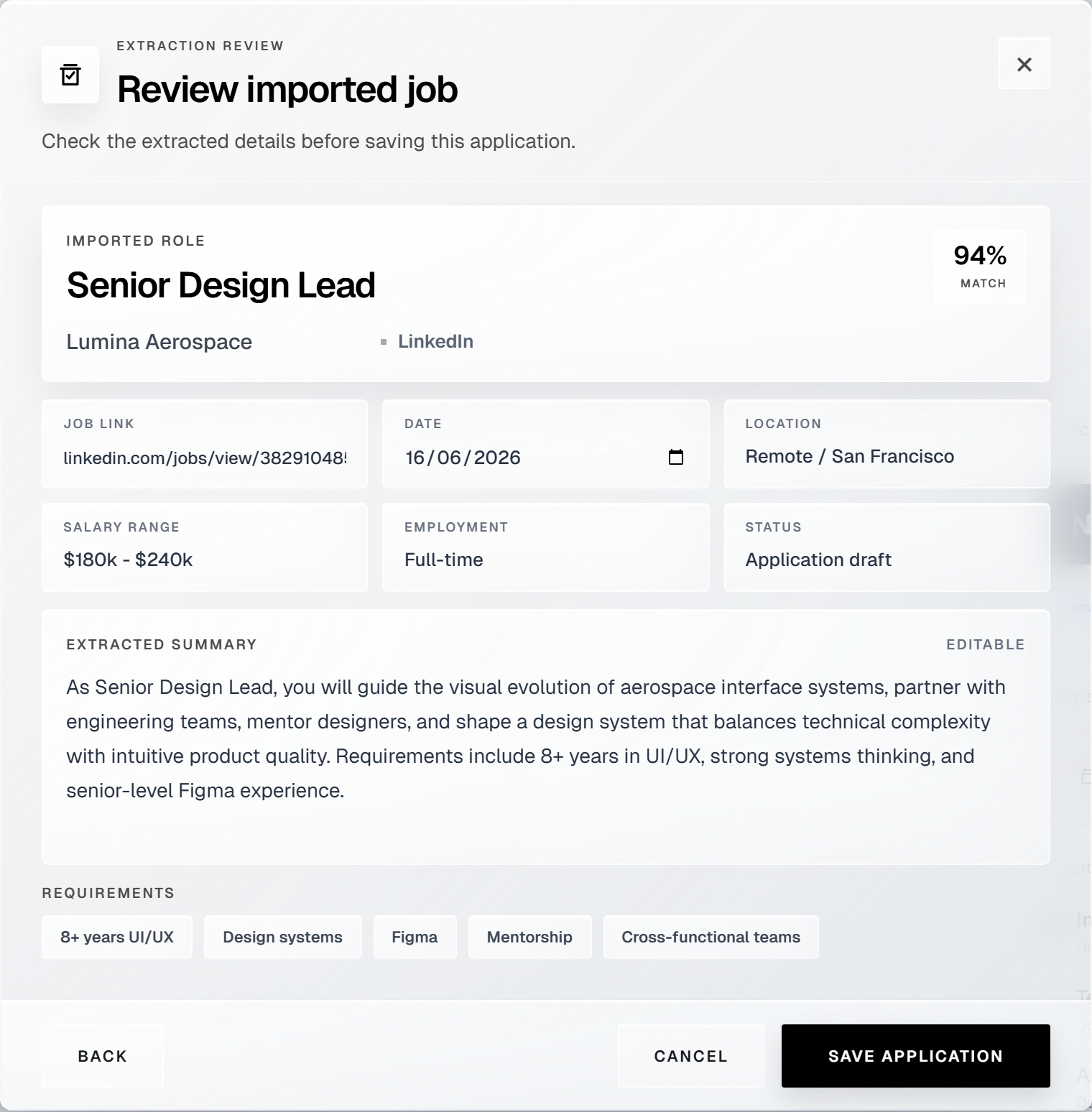 ApplyFlow import preview modal screenshot.