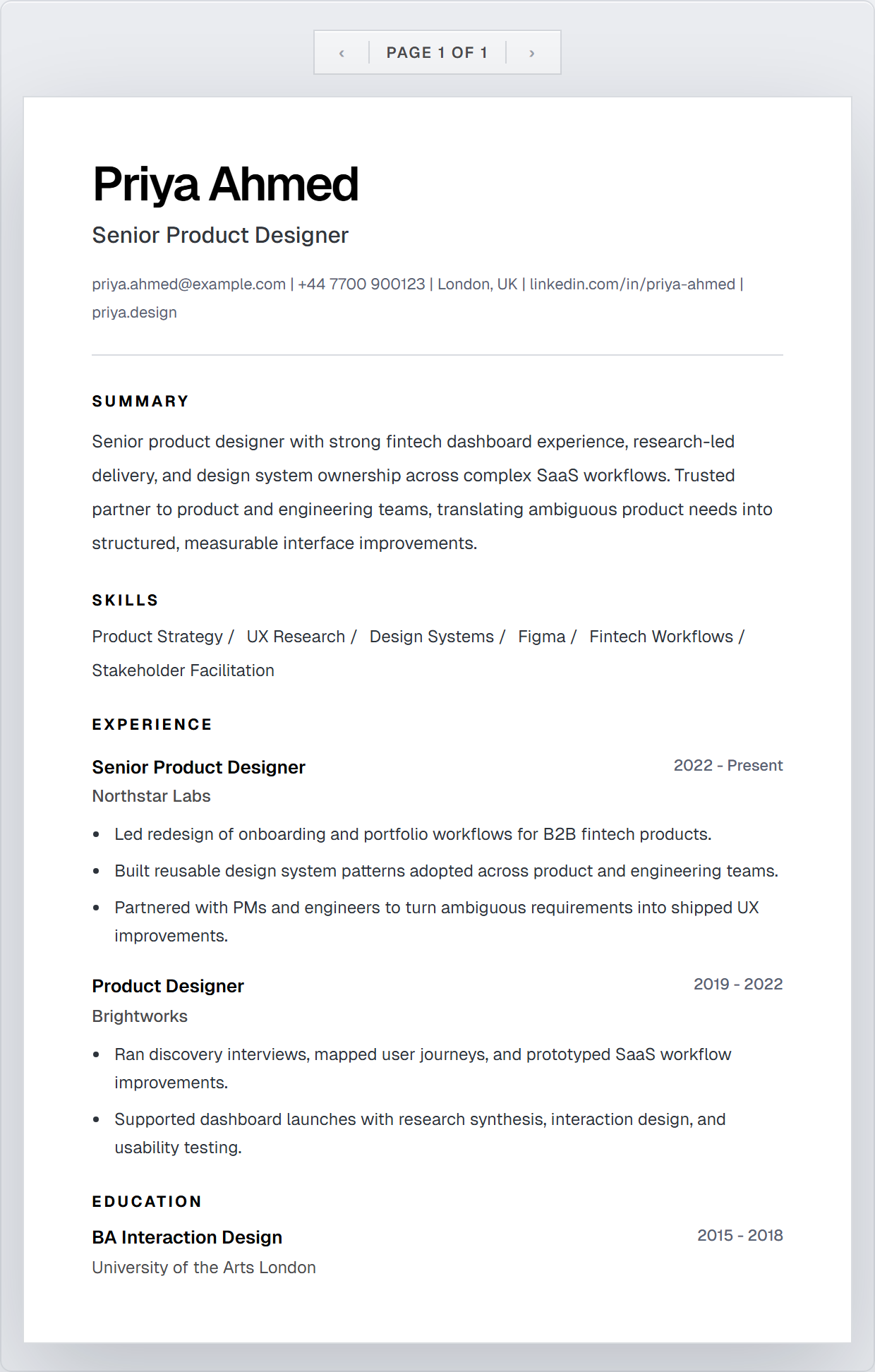 Resume Builder A4 preview screenshot.