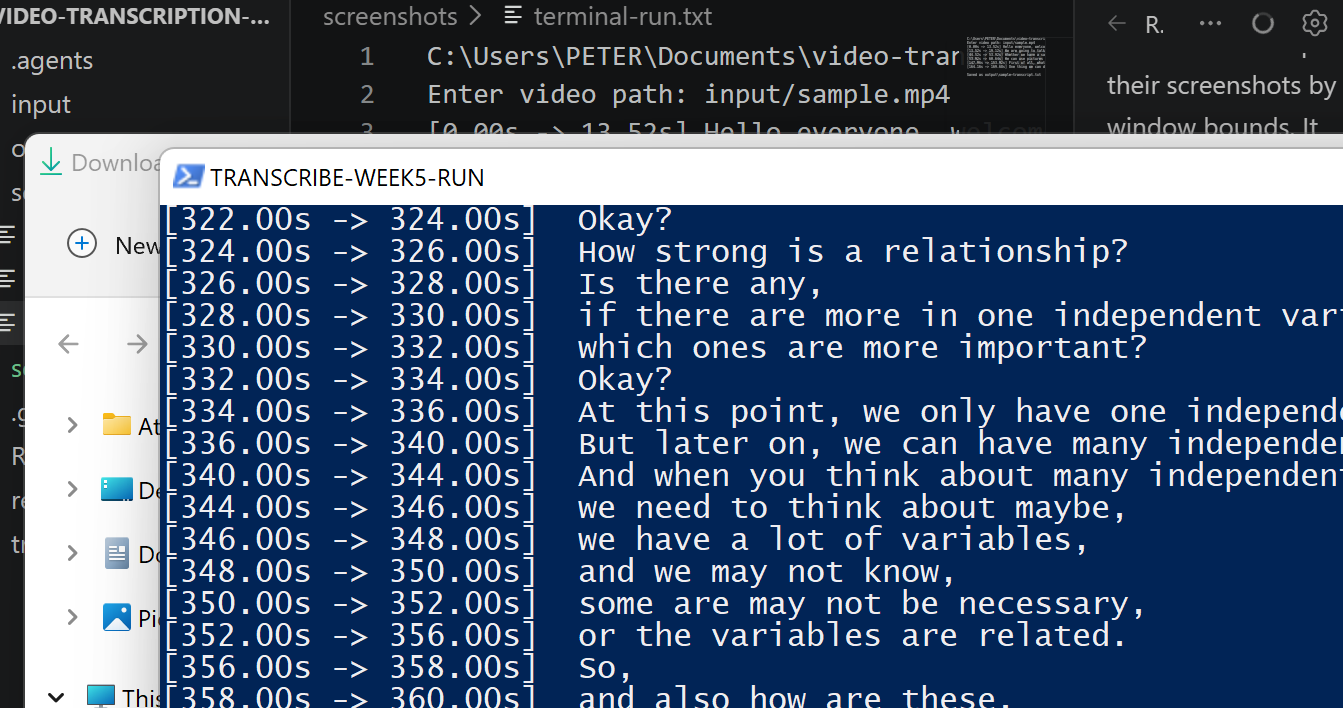Video Transcription process recording screenshot.